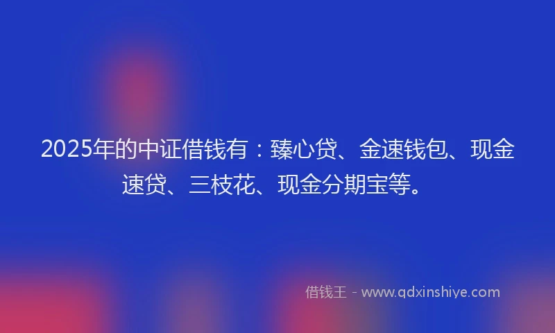 2025年的中证借钱有：臻心贷、金速钱包、现金速贷、三枝花、现金分期宝等。
