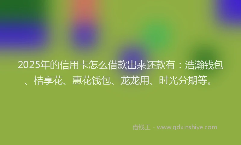 2025年的信用卡怎么借款出来还款有：浩瀚钱包、桔享花、惠花钱包、龙龙用、时光分期等。