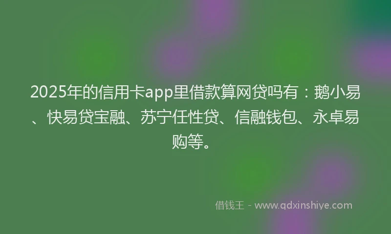 2025年的信用卡app里借款算网贷吗有：鹅小易、快易贷宝融、苏宁任性贷、信融钱包、永卓易购等。