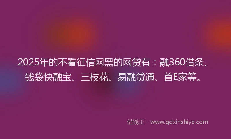 2025年的不看征信网黑的网贷有：融360借条、钱袋快融宝、三枝花、易融贷通、首E家等。