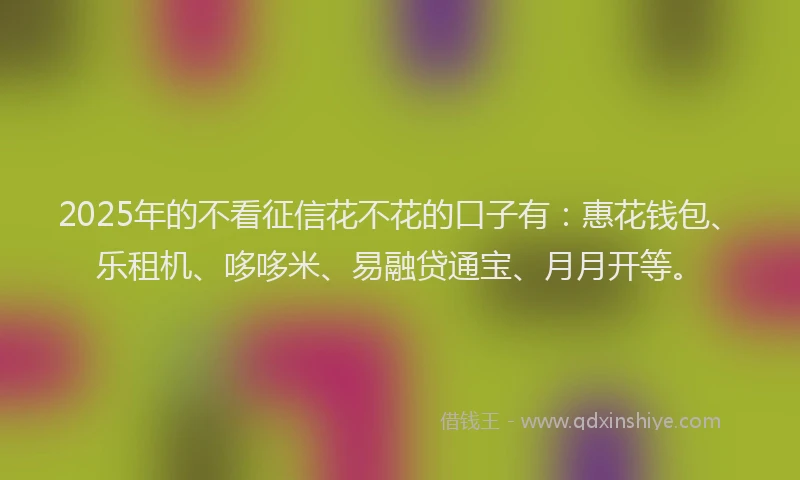 2025年的不看征信花不花的口子有：惠花钱包、乐租机、哆哆米、易融贷通宝、月月开等。