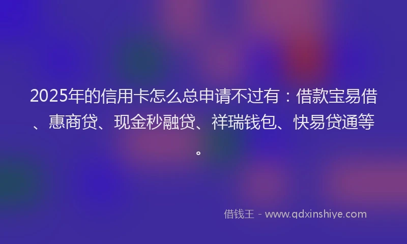 2025年的信用卡怎么总申请不过有：借款宝易借、惠商贷、现金秒融贷、祥瑞钱包、快易贷通等。