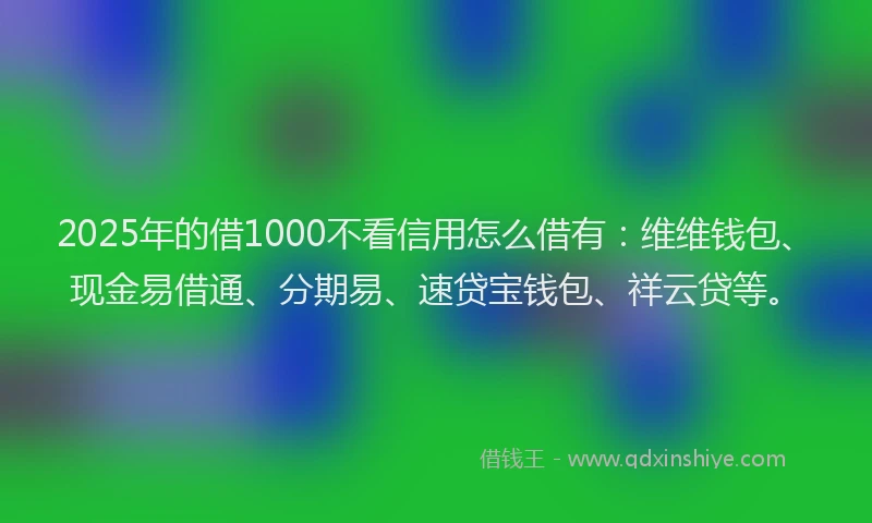 2025年的借1000不看信用怎么借有：维维钱包、现金易借通、分期易、速贷宝钱包、祥云贷等。