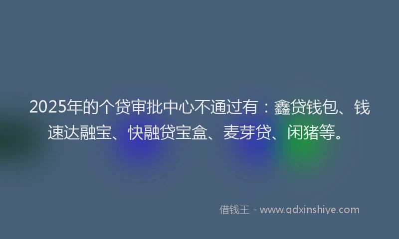 2025年的个贷审批中心不通过有：鑫贷钱包、钱速达融宝、快融贷宝盒、麦芽贷、闲猪等。