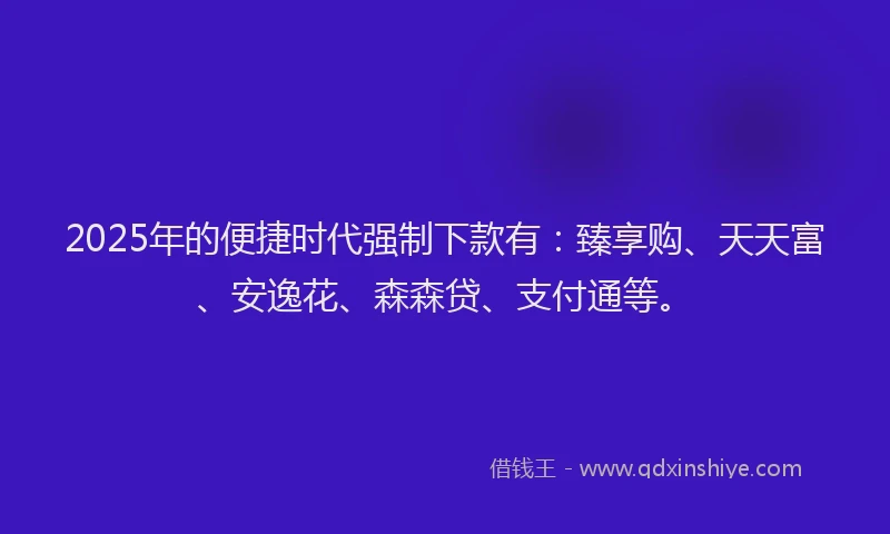2025年的便捷时代强制下款有：臻享购、天天富、安逸花、森森贷、支付通等。
