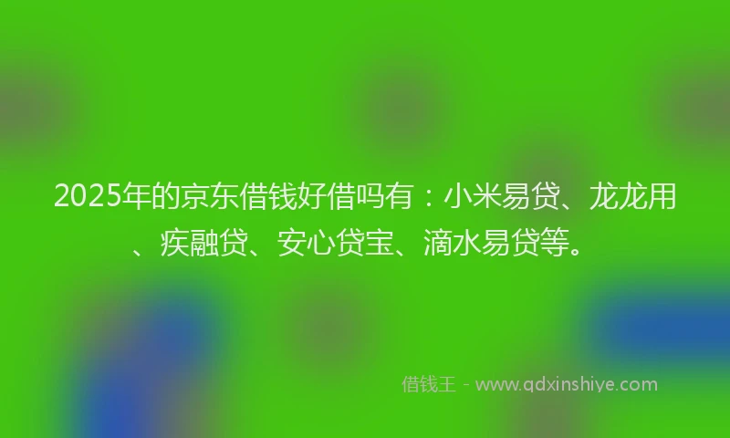 2025年的京东借钱好借吗有：小米易贷、龙龙用、疾融贷、安心贷宝、滴水易贷等。