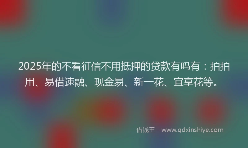 2025年的不看征信不用抵押的贷款有吗有：拍拍用、易借速融、现金易、新一花、宜享花等。