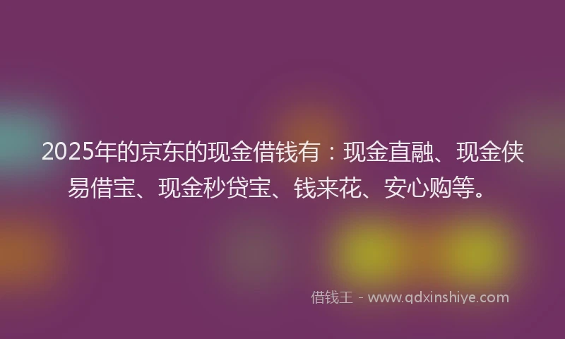 2025年的京东的现金借钱有：现金直融、现金侠易借宝、现金秒贷宝、钱来花、安心购等。