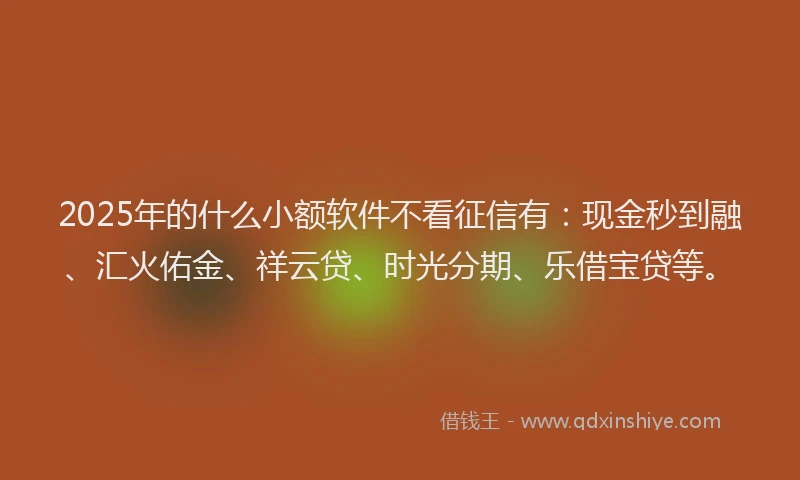 2025年的什么小额软件不看征信有：现金秒到融、汇火佑金、祥云贷、时光分期、乐借宝贷等。