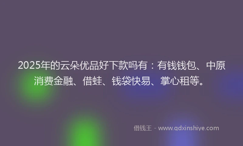 2025年的云朵优品好下款吗有：有钱钱包、中原消费金融、借蛙、钱袋快易、掌心租等。