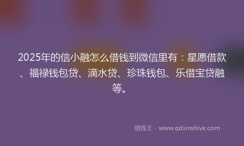 2025年的信小融怎么借钱到微信里有：星愿借款、福禄钱包贷、滴水贷、珍珠钱包、乐借宝贷融等。