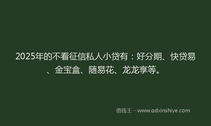 2025年的不看征信私人小贷有：好分期、快贷易、金宝盒、随易花、龙龙享等。