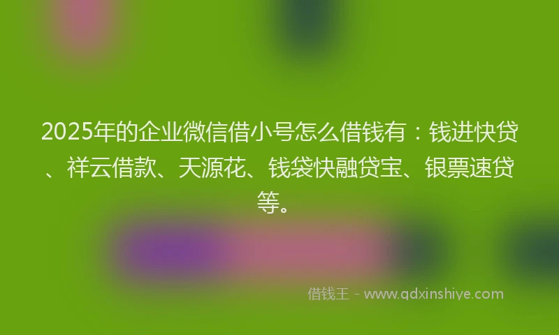 2025年的企业微信借小号怎么借钱有：钱进快贷、祥云借款、天源花、钱袋快融贷宝、银票速贷等。