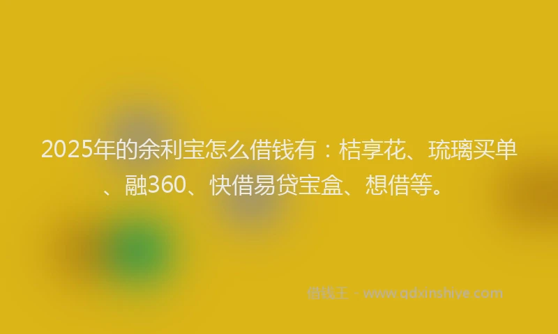 2025年的余利宝怎么借钱有：桔享花、琉璃买单、融360、快借易贷宝盒、想借等。