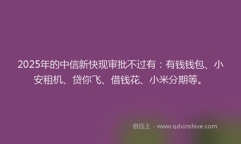 2025年的中信新快现审批不过有：有钱钱包、小安租机、贷你飞、借钱花、小米分期等。