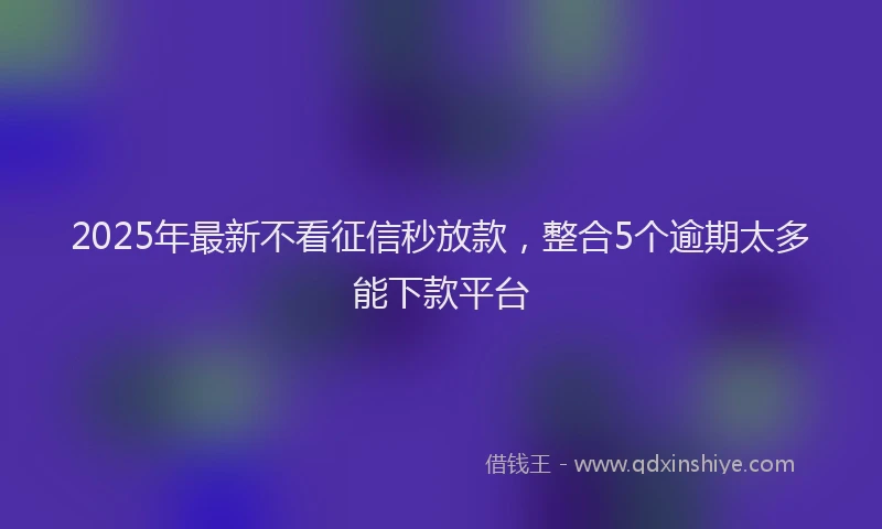 2025年最新不看征信秒放款，整合5个逾期太多能下款平台