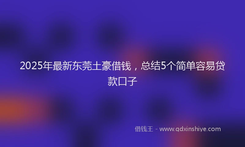 2025年最新东莞土豪借钱，总结5个简单容易贷款口子