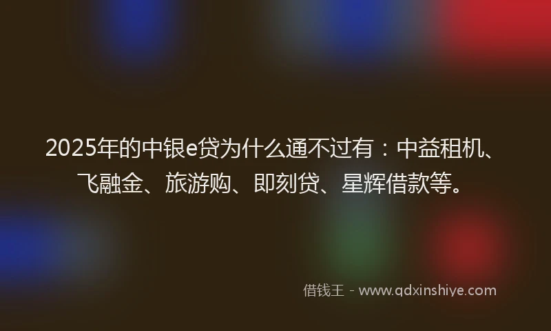 2025年的中银e贷为什么通不过有：中益租机、飞融金、旅游购、即刻贷、星辉借款等。