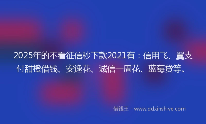 2025年的不看征信秒下款2021有：信用飞、翼支付甜橙借钱、安逸花、诚信一周花、蓝莓贷等。