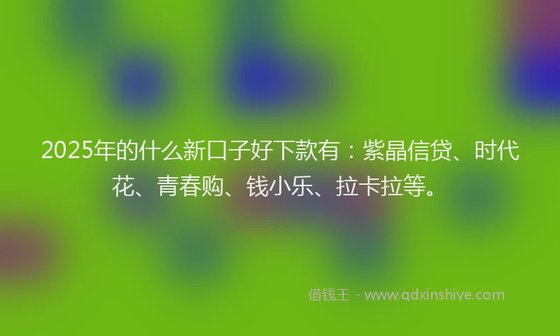 2025年的什么新口子好下款有：紫晶信贷、时代花、青春购、钱小乐、拉卡拉等。