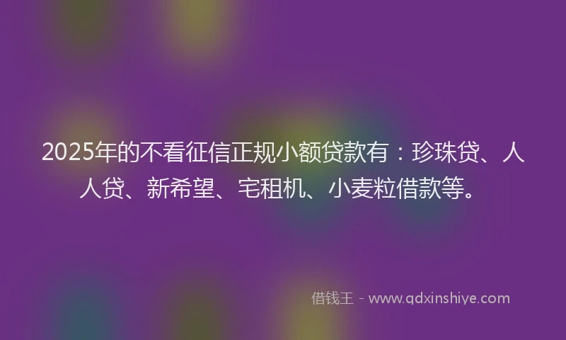 2025年的不看征信正规小额贷款有：珍珠贷、人人贷、新希望、宅租机、小麦粒借款等。