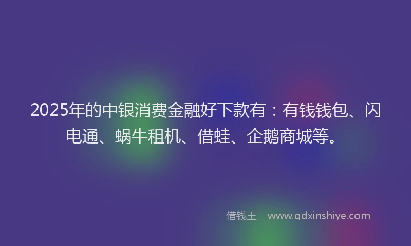 2025年的中银消费金融好下款有：有钱钱包、闪电通、蜗牛租机、借蛙、企鹅商城等。