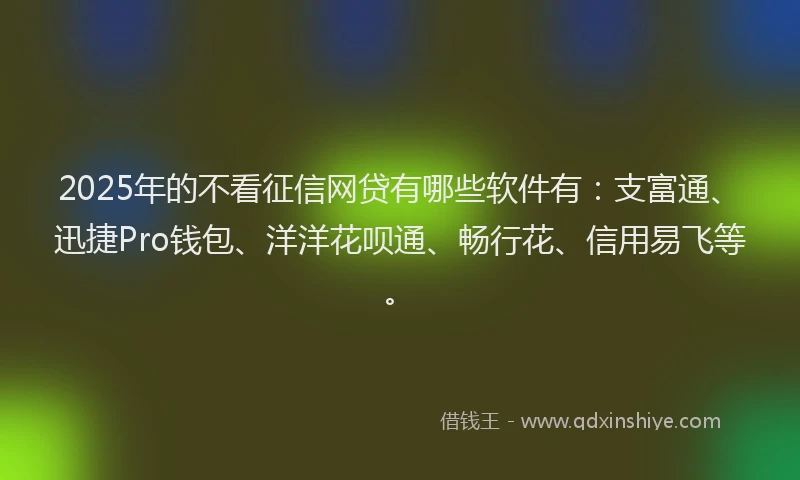 2025年的不看征信网贷有哪些软件有：支富通、迅捷Pro钱包、洋洋花呗通、畅行花、信用易飞等。