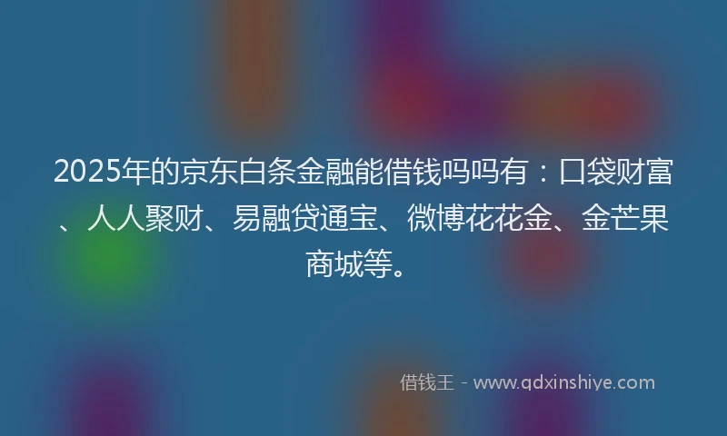 2025年的京东白条金融能借钱吗吗有：口袋财富、人人聚财、易融贷通宝、微博花花金、金芒果商城等。