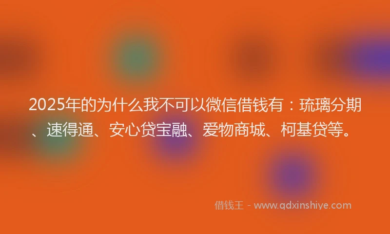 2025年的为什么我不可以微信借钱有：琉璃分期、速得通、安心贷宝融、爱物商城、柯基贷等。