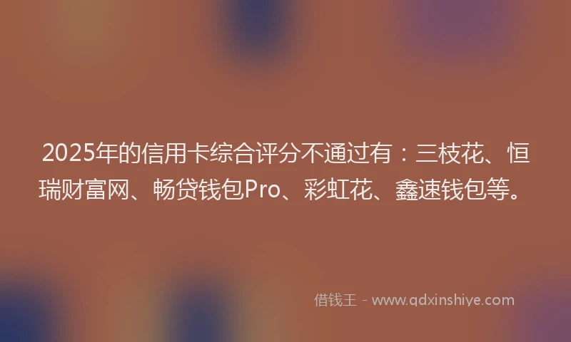 2025年的信用卡综合评分不通过有：三枝花、恒瑞财富网、畅贷钱包Pro、彩虹花、鑫速钱包等。