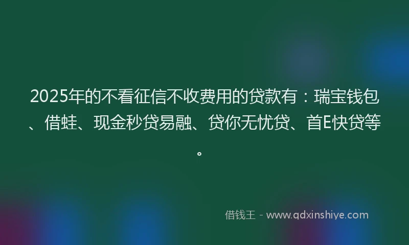 2025年的不看征信不收费用的贷款有：瑞宝钱包、借蛙、现金秒贷易融、贷你无忧贷、首E快贷等。