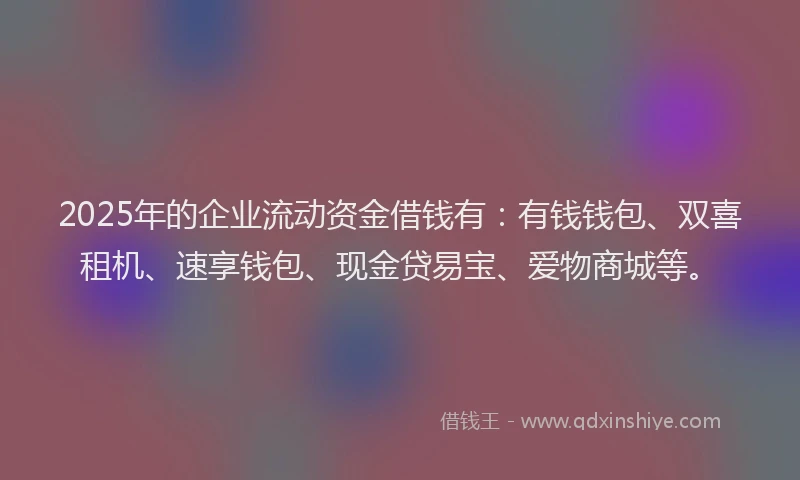2025年的企业流动资金借钱有：有钱钱包、双喜租机、速享钱包、现金贷易宝、爱物商城等。