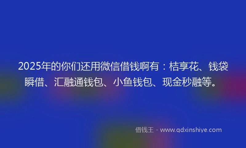 2025年的你们还用微信借钱啊有：桔享花、钱袋瞬借、汇融通钱包、小鱼钱包、现金秒融等。