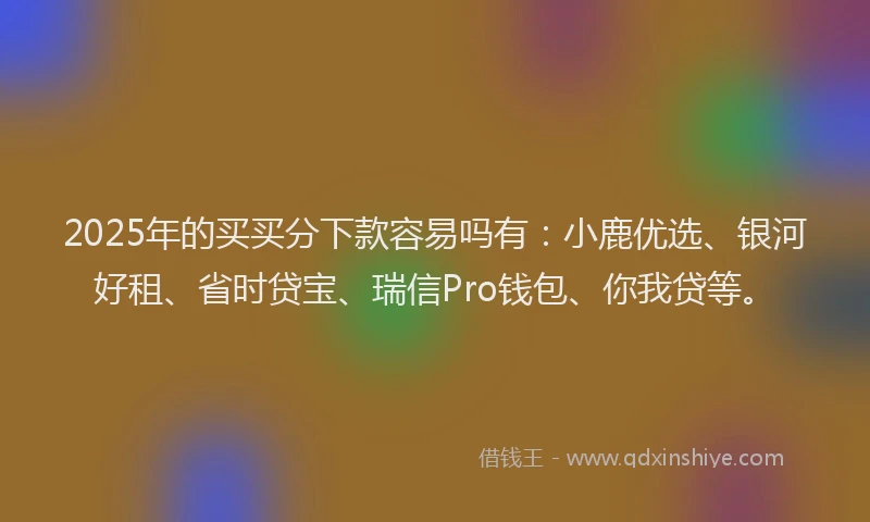 2025年的买买分下款容易吗有：小鹿优选、银河好租、省时贷宝、瑞信Pro钱包、你我贷等。