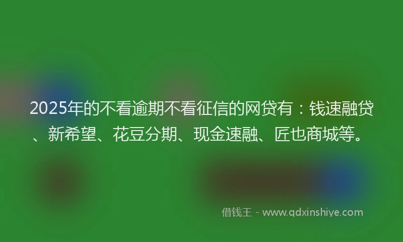 2025年的不看逾期不看征信的网贷有：钱速融贷、新希望、花豆分期、现金速融、匠也商城等。