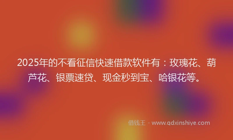 2025年的不看征信快速借款软件有：玫瑰花、葫芦花、银票速贷、现金秒到宝、哈银花等。