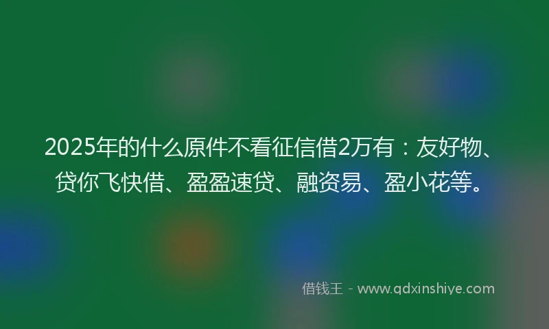 2025年的什么原件不看征信借2万有：友好物、贷你飞快借、盈盈速贷、融资易、盈小花等。