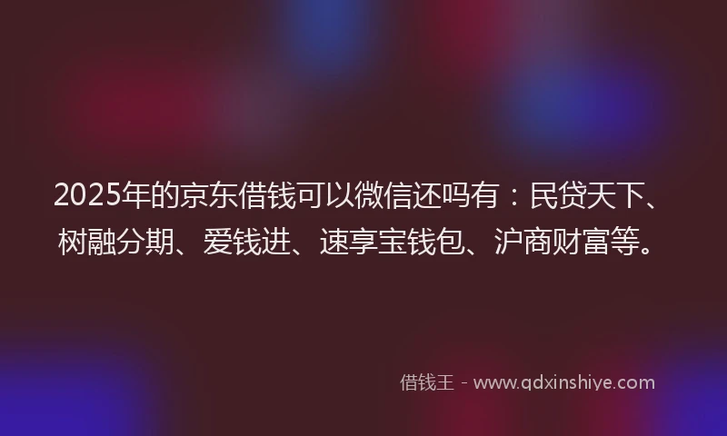 2025年的京东借钱可以微信还吗有：民贷天下、树融分期、爱钱进、速享宝钱包、沪商财富等。