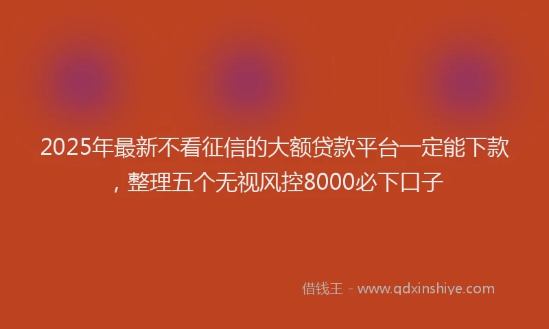 2025年最新不看征信的大额贷款平台一定能下款，整理五个无视风控8000必下口子