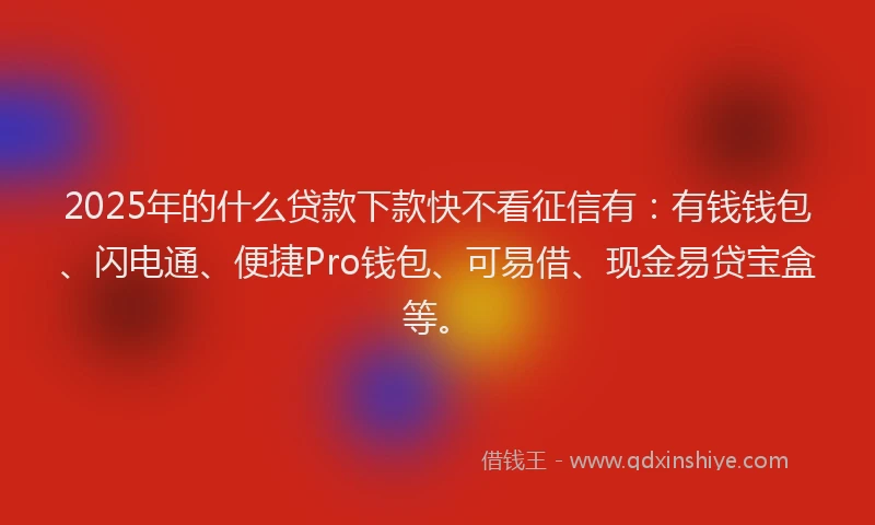 2025年的什么贷款下款快不看征信有：有钱钱包、闪电通、便捷Pro钱包、可易借、现金易贷宝盒等。