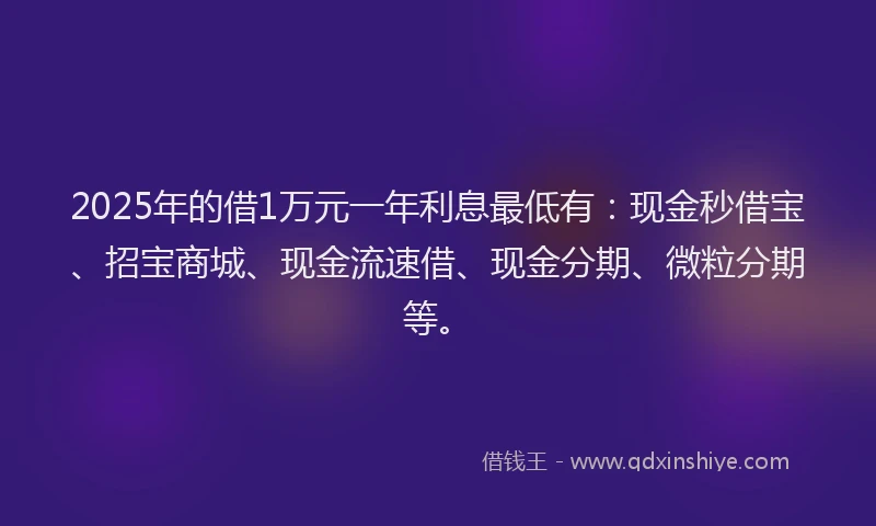 2025年的借1万元一年利息最低有：现金秒借宝、招宝商城、现金流速借、现金分期、微粒分期等。