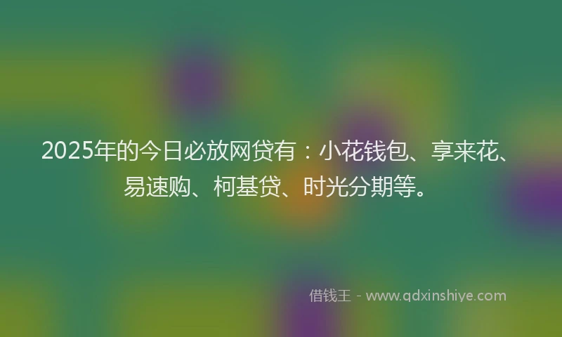 2025年的今日必放网贷有：小花钱包、享来花、易速购、柯基贷、时光分期等。