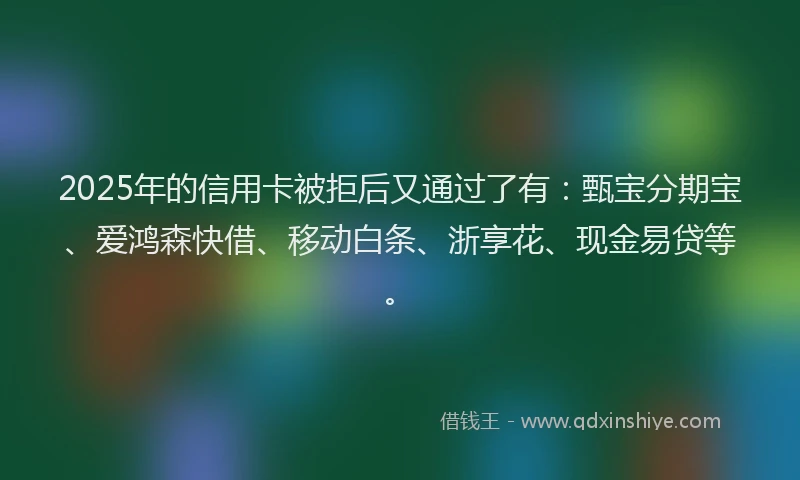 2025年的信用卡被拒后又通过了有：甄宝分期宝、爱鸿森快借、移动白条、浙享花、现金易贷等。