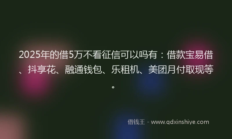 2025年的借5万不看征信可以吗有：借款宝易借、抖享花、融通钱包、乐租机、美团月付取现等。