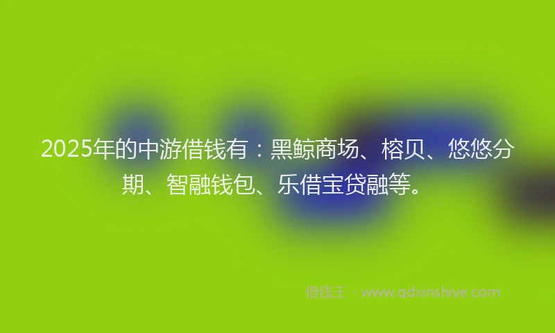 2025年的中游借钱有：黑鲸商场、榕贝、悠悠分期、智融钱包、乐借宝贷融等。