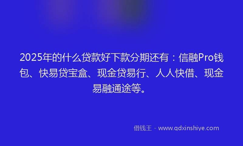 2025年的什么贷款好下款分期还有：信融Pro钱包、快易贷宝盒、现金贷易行、人人快借、现金易融通途等。
