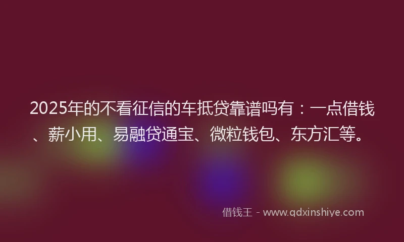 2025年的不看征信的车抵贷靠谱吗有：一点借钱、薪小用、易融贷通宝、微粒钱包、东方汇等。