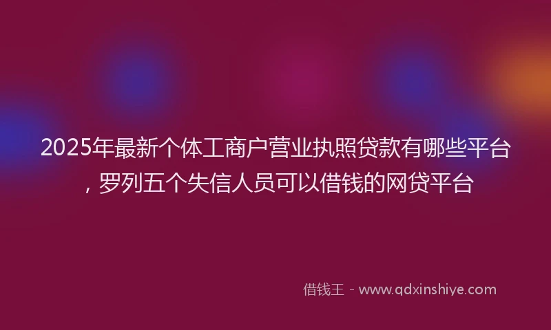 2025年最新个体工商户营业执照贷款有哪些平台，罗列五个失信人员可以借钱的网贷平台