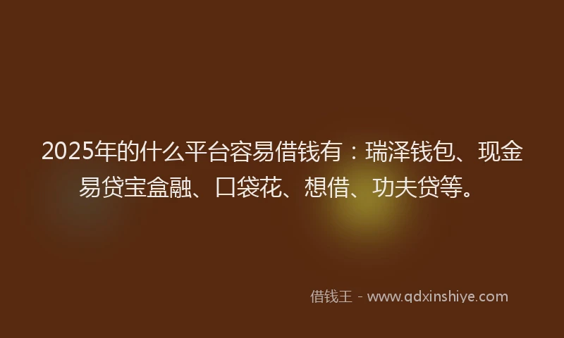 2025年的什么平台容易借钱有：瑞泽钱包、现金易贷宝盒融、口袋花、想借、功夫贷等。
