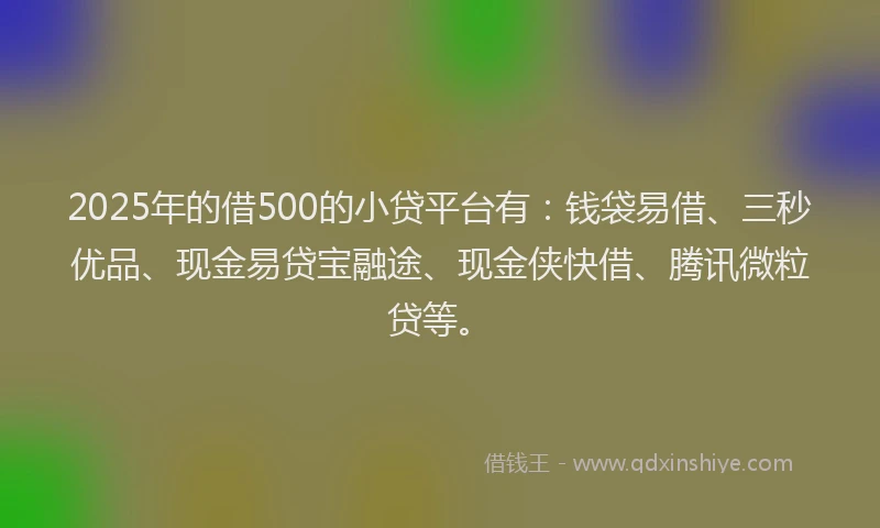 2025年的借500的小贷平台有：钱袋易借、三秒优品、现金易贷宝融途、现金侠快借、腾讯微粒贷等。